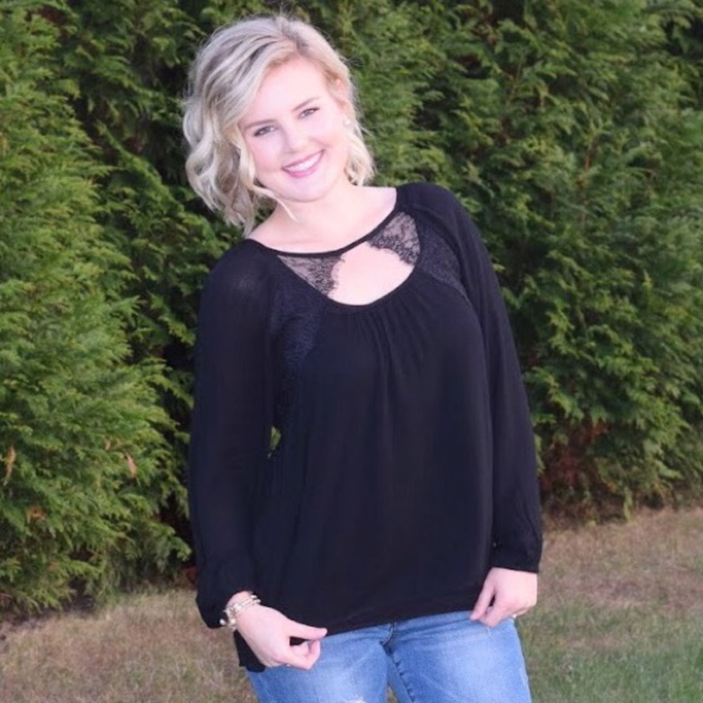 Black Lace Detail Blouse